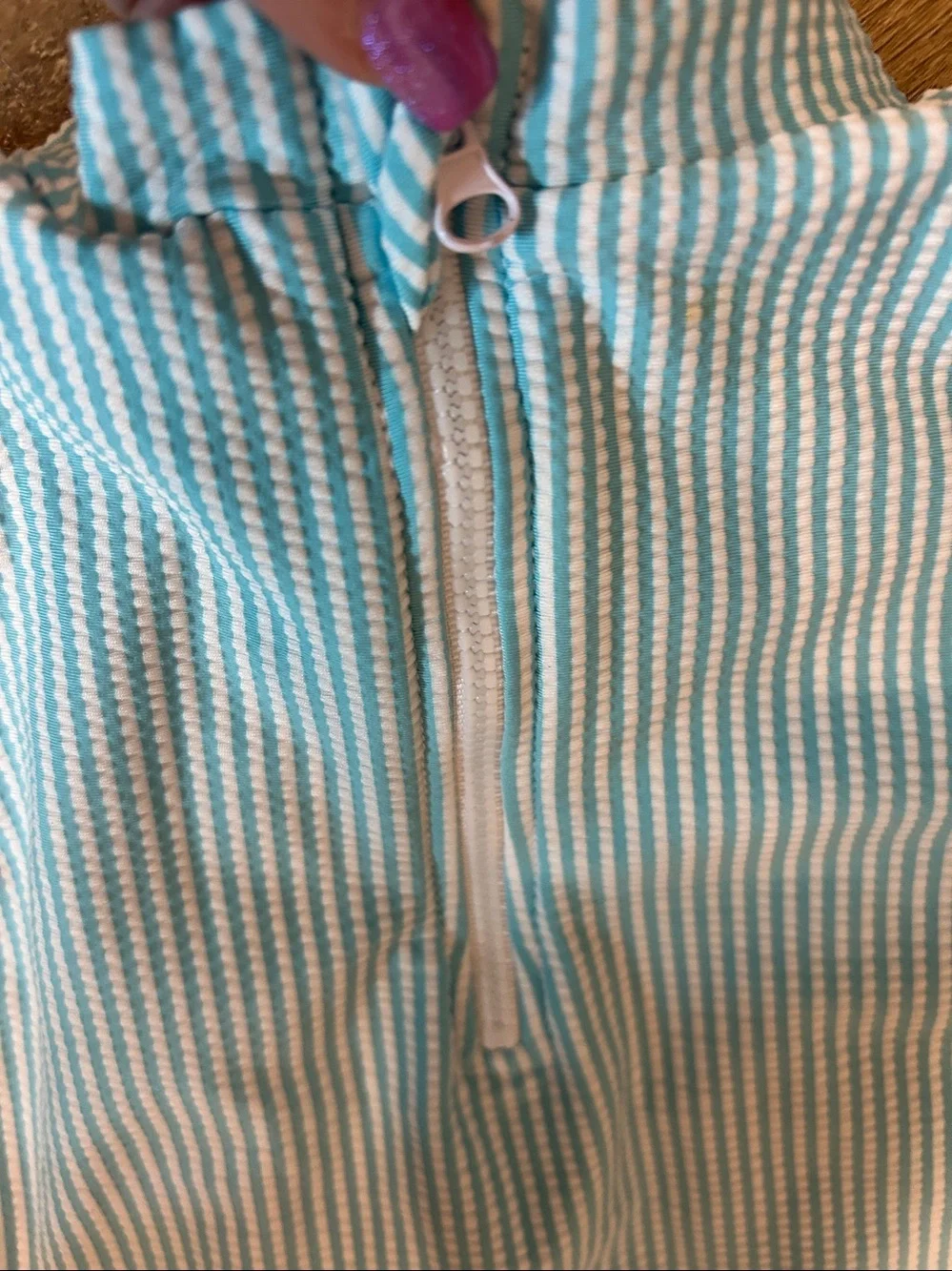 Nicole Miller Seersucker One-Piece Rashguard Swimsuit |Size 24 months